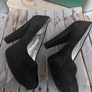 Calvin Klein Black Platform Suede Heels Size 8.5M